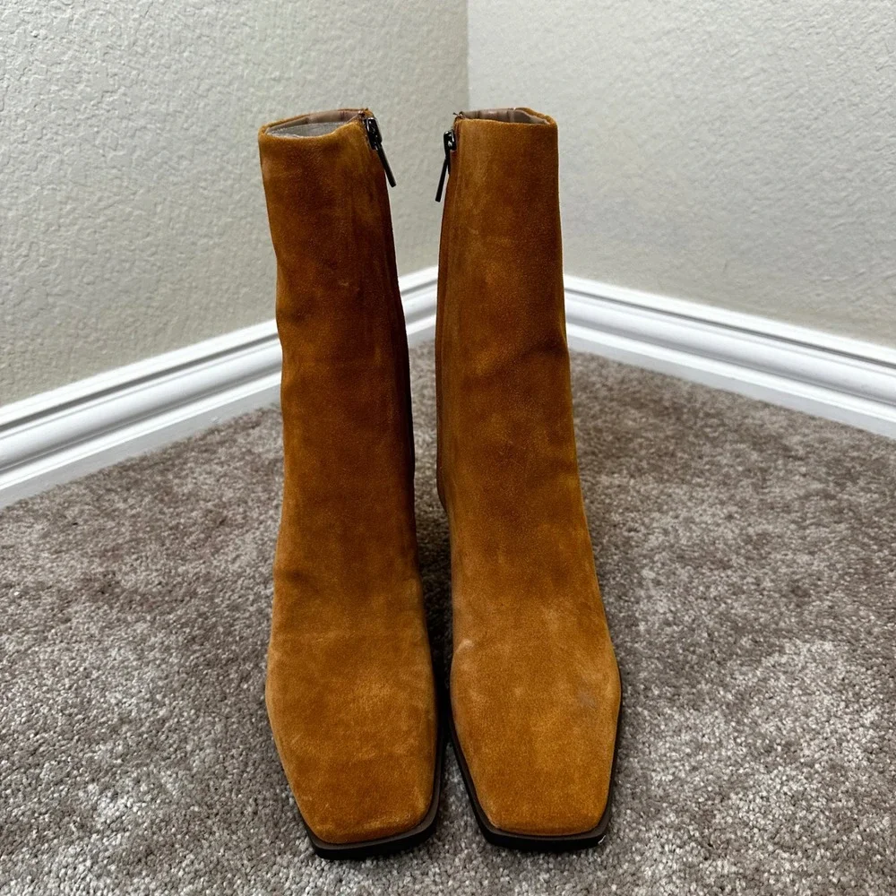 Sam Edelman Cognac Suede Square Toe Block Heel Ankle Boots Womens 10.5 M Western